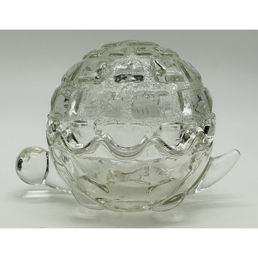 Anchor Hocking Turtle Covered Trinket Box Clear Glass Dish Jewelry Vintage USA - Picture 4 of 16